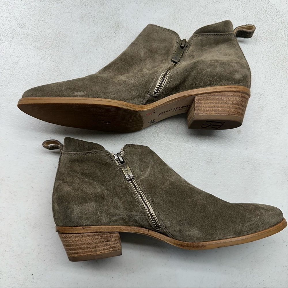 Paul Green Olive Suede Ankle Boots, Size 6 US - Picture 1 of 7